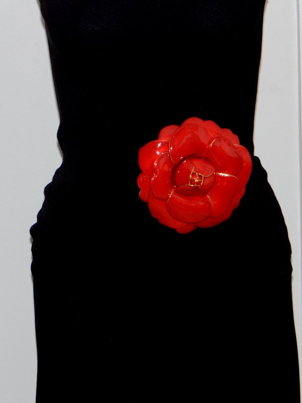 Oscar de la Renta LARGE 5.5 Inches Gardenia Rose Red Enamel Brooch Pin